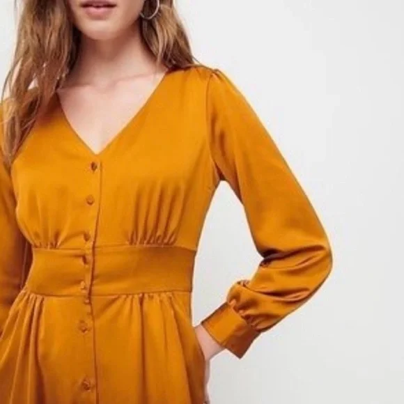 J. Crew NTW Button-Front A-line Midi Dress in Mustard sz 12 - Picture 3 of 11